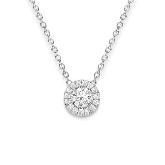 18ct White Gold Diamond Halo Solitaire Slider Necklace 6mm 27pts - CWNR02174-18