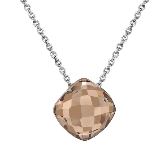 18ct White Gold Smokey Quartz Square Cushion Slider Necklace 18" - CWNR02195-18