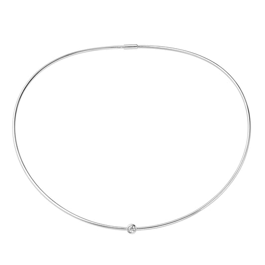 18ct White Gold Diamond Bubble Solitaire Necklace 5mm 15" - CWNR02241