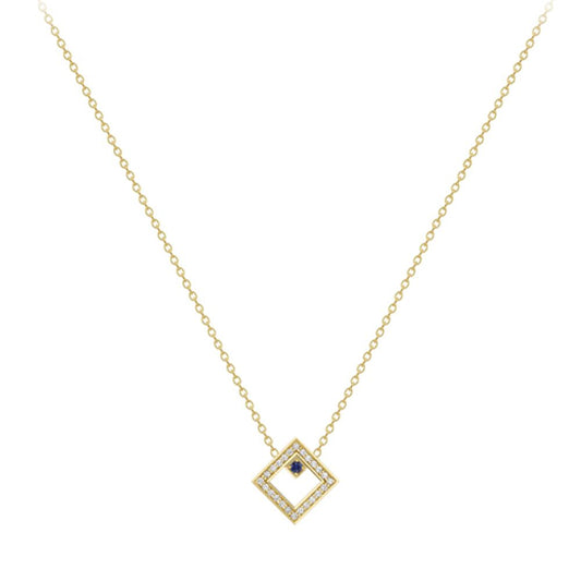 18ct Gold 18K Diamond with Sapphire Centre Large Square Necklace - CXNR0200083-18