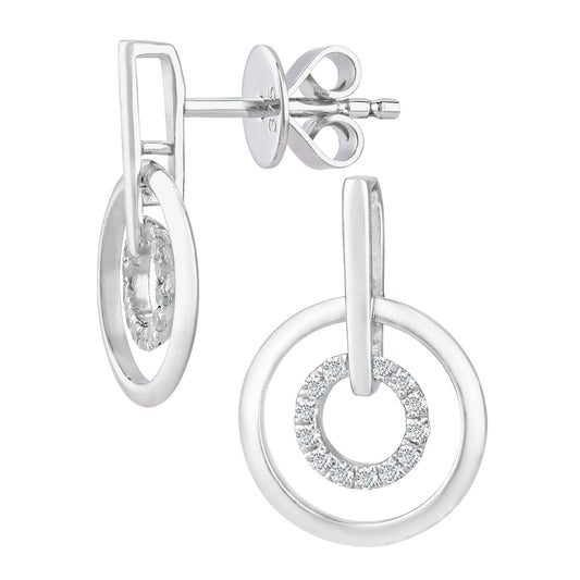 9ct White Gold Round 10pts Diamond Circle Drop Earrings - DE1AXL124W