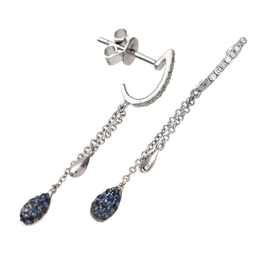 9ct White Gold Diamond Sapphire Raindrop Pear Drop Earrings - DE1AXL126WSA