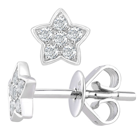 9ct White Gold Round 10pts Diamond Star Stud Earrings - DE1AXL127W