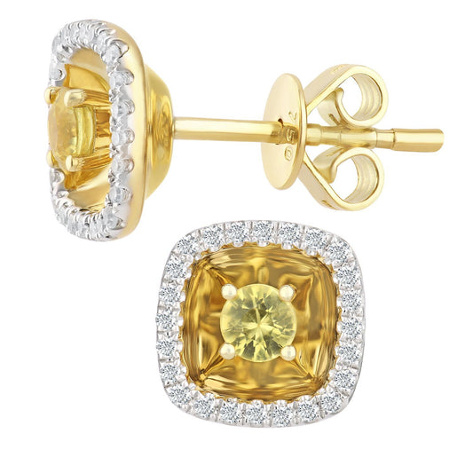 18ct Gold 10pts Diamond 0.27ct Sapphire Halo Stud Earrings - DE1AXL403YS-18KY