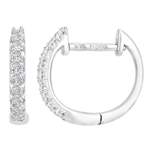 18ct White Gold 15pts Diamond Eternity Huggie Hoop Earrings 2mm - DE1AXL408-18KW