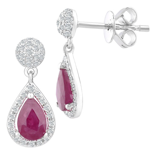 18ct White Gold 1/4ct Diamond Pear Ruby Teardrop Drop Earrings - DE1AXL412RU-18KW