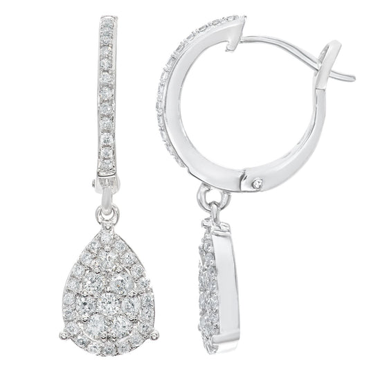18ct White Gold Round 0.55ct Diamond Halo Drop Earrings - DE1AXL506-18KW