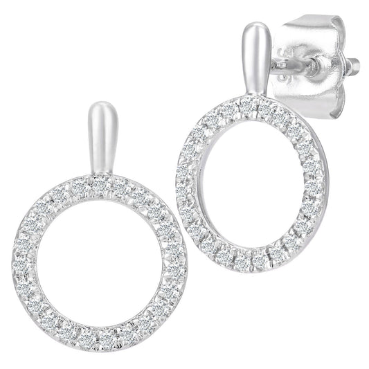 9ct Gold Round 13pts Diamond Circle Drop Earrings - DE1AXL507W
