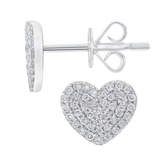 18ct White Gold Round 1/4ct Diamond Heart Stud Earrings - DE1AXL514-18KW