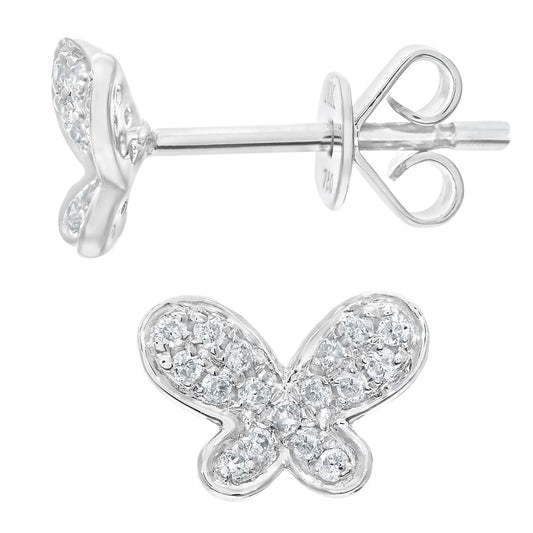 18ct White Gold Diamond Pave Concave Butterfly Stud Earrings - DE1AXL522-18KW