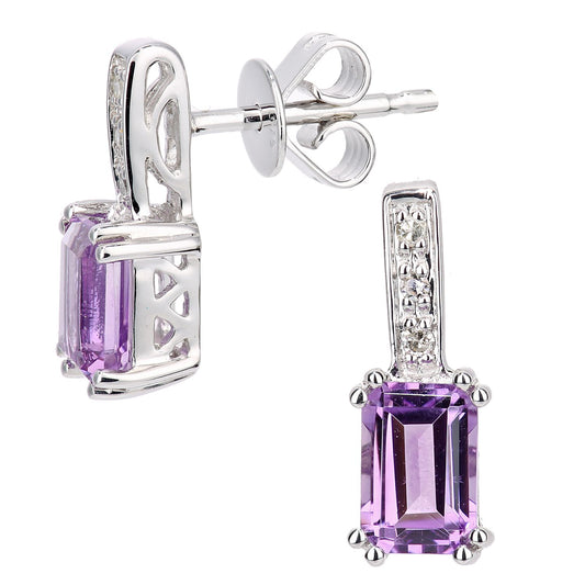 9ct White Gold Diamond Octagon Amethyst Popsicle Drop Earrings - DE1AXL600WAM