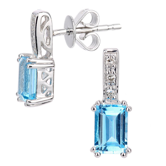 9ct White Gold Diamond Octagon Blue Topaz Popsicle Drop Earrings - DE1AXL600WBT