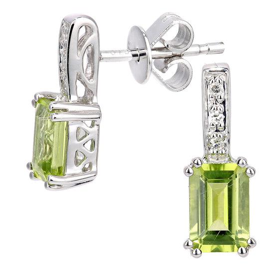 9ct White Gold Diamond Octagon Peridot Popsicle Drop Earrings - DE1AXL600WPD