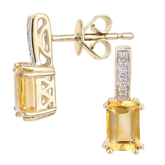 9ct Gold Diamond Octagon Citrine Inverted Popsicle Drop Earrings - DE1AXL600YCT