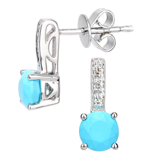 9ct White Gold Diamond Turquoise Inverted Lollipop Drop Earrings - DE1AXL601WTQ