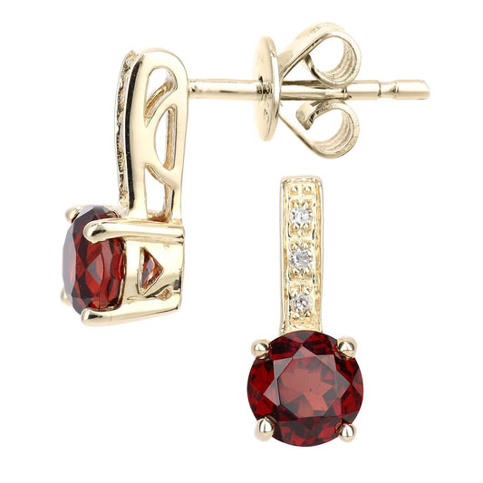 9ct Gold Diamond 1.3ct Garnet Inverted Lollipop Drop Earrings - DE1AXL601YGT