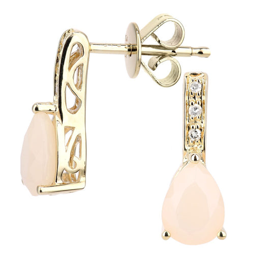 9ct Gold 3pts Diamond Pear 1.15ct Opal Teardrop Drop Earrings - DE1AXL602YPOP