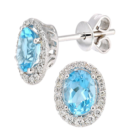 9ct White Gold Diamond Oval 2ct Blue Topaz Cluster Drop Earrings - DE1AXL603WBT
