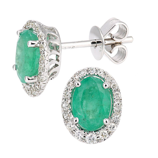 9ct White Gold Diamond Oval 1.6ct Emerald Cluster Drop Earrings - DE1AXL603WEM