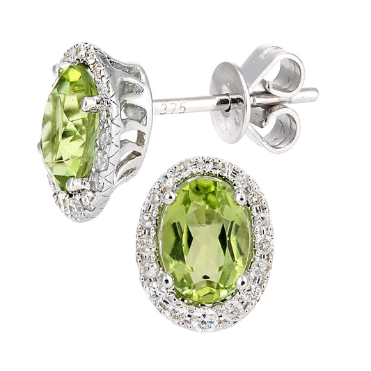 9ct White Gold Diamond Oval 1.8ct Peridot Cluster Drop Earrings - DE1AXL603WPD