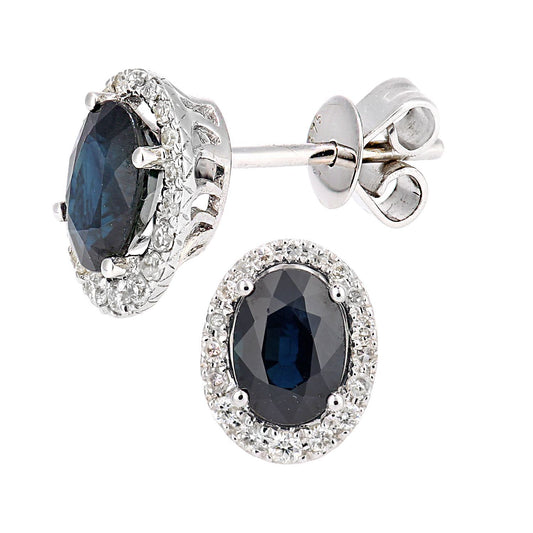 9ct White Gold Diamond Oval 7x5mm Sapphire Cluster Drop Earrings - DE1AXL603WSA