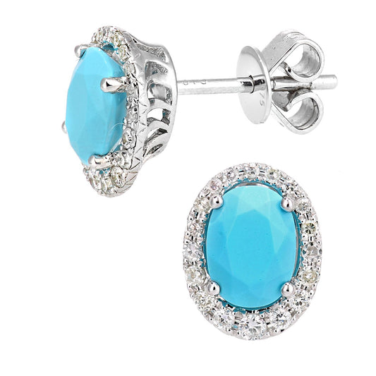 9ct White Gold Diamond Oval Turquoise Cluster Drop Earrings - DE1AXL603WTQ