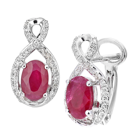 18ct White Gold Diamond Oval 1.1ct Ruby Infinity Stud Earrings - DE1AXL607W18RU