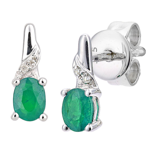 9ct White Gold Diamond Oval Emerald Snowcone Drop Earrings - DE1AXL612WEM