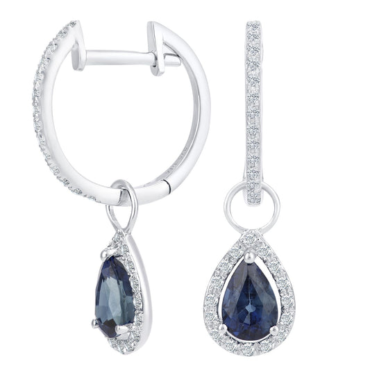 9ct White Gold Diamond Pear Sapphire Teardrop Drop Earrings - DE1AXL618WSA