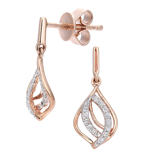 9ct Rose Gold Round 5pts Diamond Teardrop Drop Earrings - DE1AXL622R