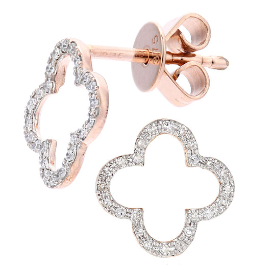 9ct Rose Gold Round 10pts Diamond Flower Drop Earrings - DE1AXL636R