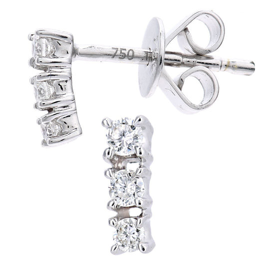 18ct White Gold Round 13pts Diamond Trilogy Stud Earrings - DE1AXL662W18
