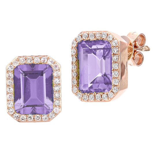 9ct Rose Gold 0.3ct Diamond Octagon 4ct Amethyst Drop Earrings - DE1AXL677RAM