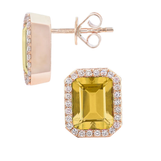 9ct Rose Gold 0.3ct Diamond Octagon 4.5ct Citrine Drop Earrings - DE1AXL677RCT