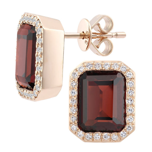 9ct Rose Gold 0.3ct Diamond Octagon 5.5ct Garnet Drop Earrings - DE1AXL677RGT