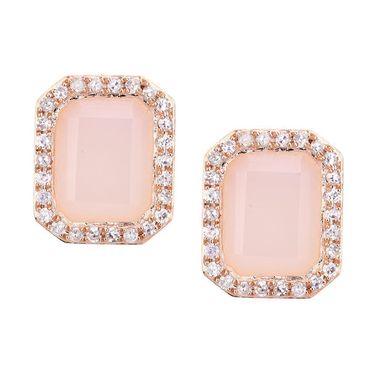 9ct Rose Gold 0.3ct Diamond Octagon 3.8ct Opal Drop Earrings - DE1AXL677RPOP