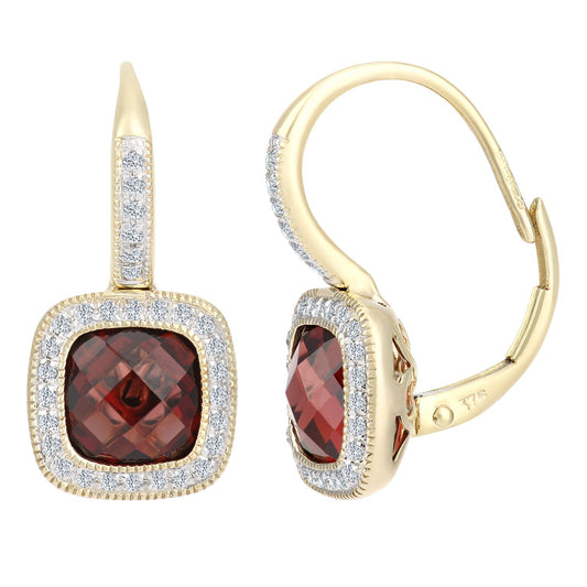 9ct Gold 20pts Diamond Cushion 3.9ct Garnet Drop Earrings - DE1AXL679YGT