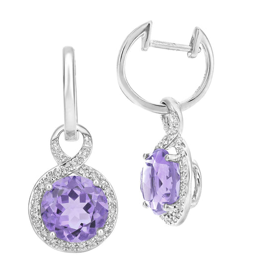 9ct White Gold 17pts Diamond 3.4ct Amethyst Drop Earrings - DE1AXL680WAM