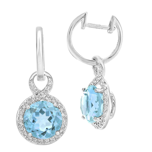 9ct White Gold 17pts Diamond 5ct Blue Topaz Drop Earrings - DE1AXL680WBT
