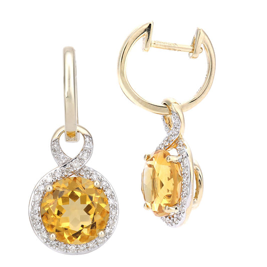 9ct Gold 17pts Diamond 3.7ct Citrine Cocktail Drop Earrings - DE1AXL680YCT