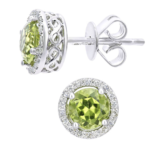 9ct White Gold 10pts Diamond 1ct Peridot Cocktail Stud Earrings - DE1AXL682WPD