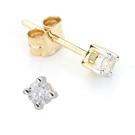 9ct Gold Round 15pts Diamond 4 Claw Soliatire Stud Earrings - DE2AXL141Y