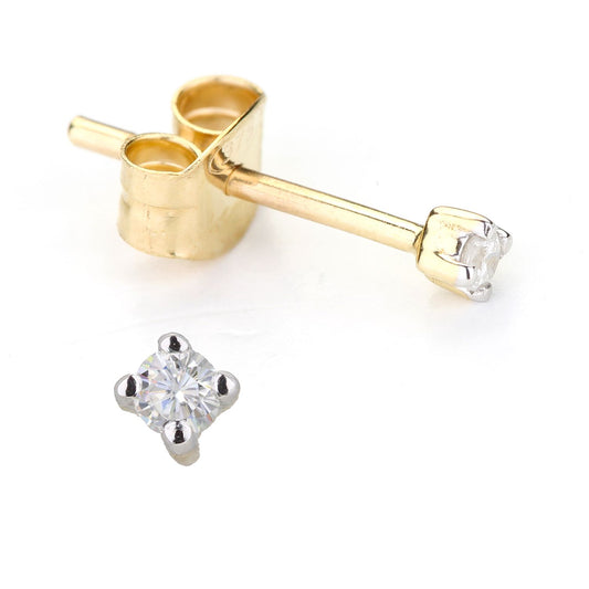 9ct Gold Round 4pts Diamond 4 Claw Soliatire Stud Earrings - DE2AXL165Y