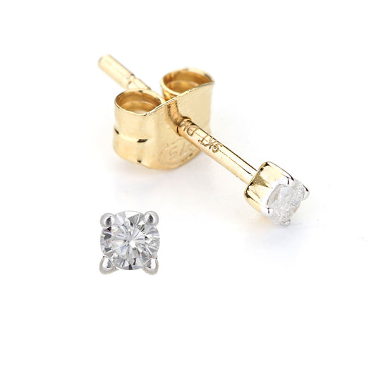 9ct Gold Round 8pts Diamond 4 Claw Soliatire Stud Earrings - DE2AXL167Y