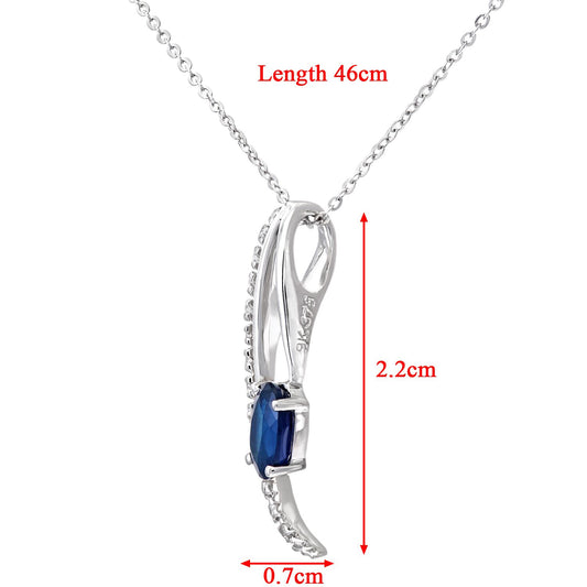 9ct White Gold Diamond Oval Sapphire Angel Wing Necklace 16" - DP1AXL109WSA