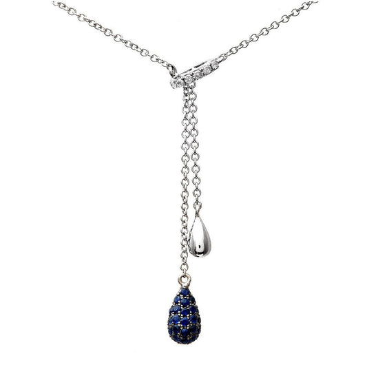 9ct White Gold Diamond Sapphire Trickling Raindrop Necklace 16" - DP1AXL126WSA