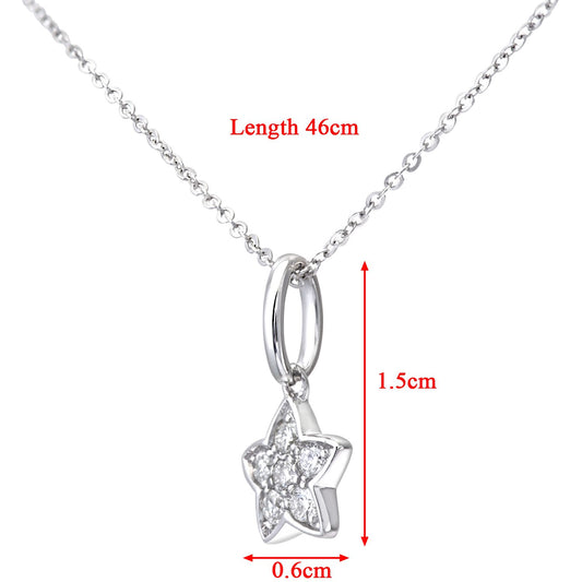 9ct White Gold Round 7pts Diamond Star Pendant Necklace 16 inch - DP1AXL127W