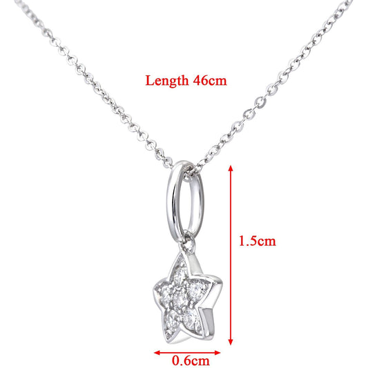 9ct White Gold Round 7pts Diamond Star Pendant Necklace 16 inch - DP1AXL127W