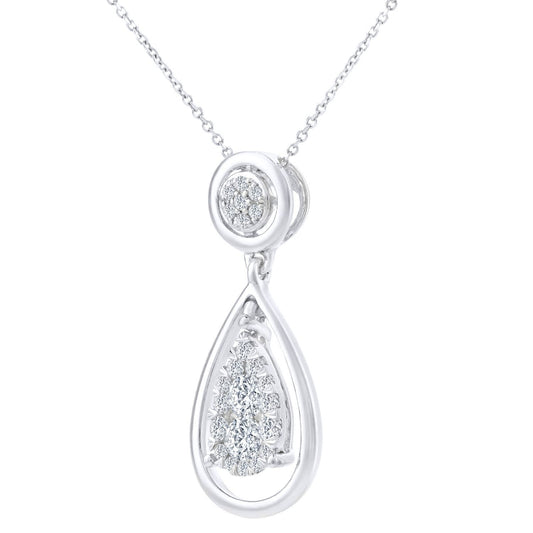 9ct White Gold 1/4ct Diamond Teardrop Pendant Necklace 16 inch - DP1AXL408W