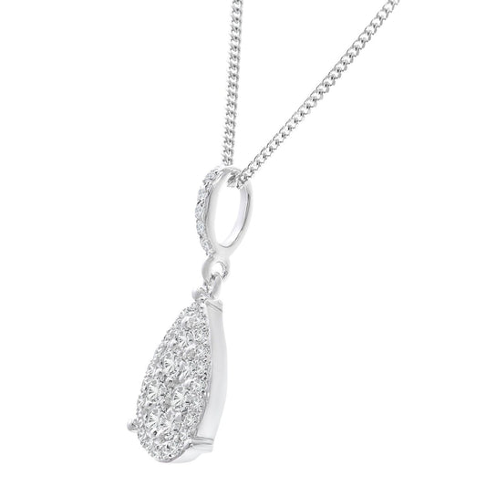 18ct White Gold Round 0.3ct Diamond Halo Pendant Necklace 16 inch - DP1AXL506-18KW